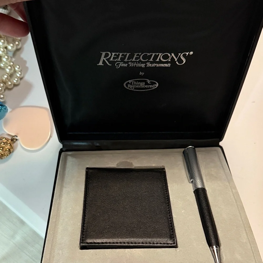 Black Leather Wallet and Pen Set